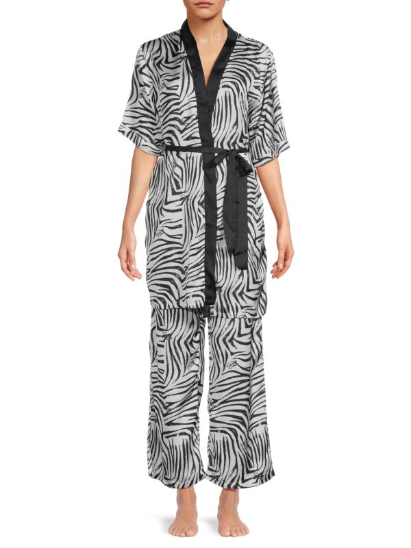 cavalli CLASS 2-Piece Zebra Print Robe & Pajama Set